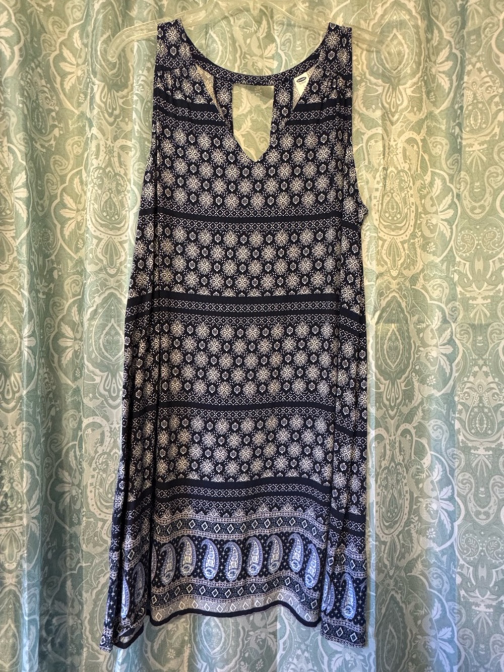 Old Navy Navy and White Printed Sleeveless Shift Dress